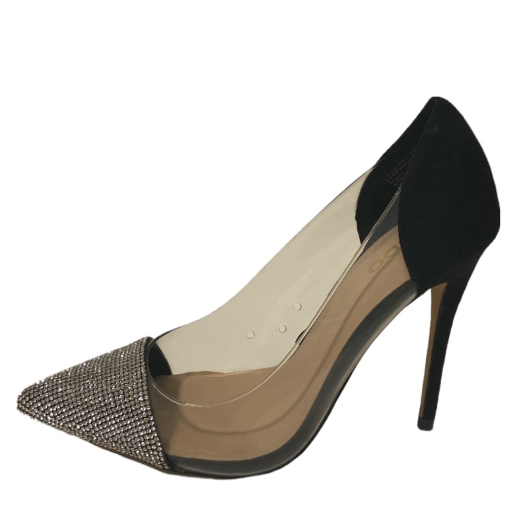 NWOT Aldo Mirori Black Suede/Clear/Rhinestone Pointed Toe Pumps